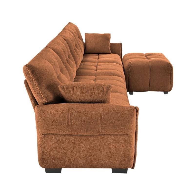 141.7" Chenille Four Seater Upholstered Sofa with Footstool