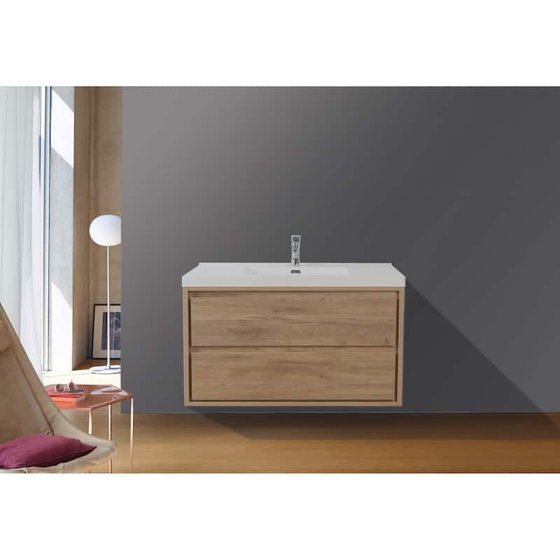 Sage 42" wall mounted bathroom vanity with single basin acrylic top - 42 - white oak