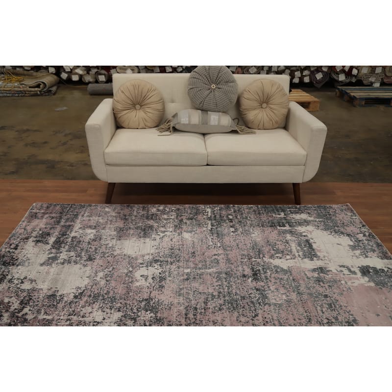 Hand Knotted Oriental Viscose Silk Carpet Modern Abstract Pink Abstract Area Rug - 7' 9'' X 5' 7''