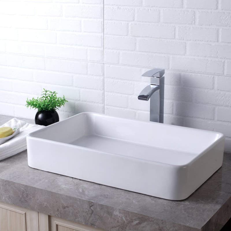 24 in. x 16 in. Bathroom Vessel Sink Modern Rectangle Bathroom Above in White Basin - 24" L x 16" W x 5" H