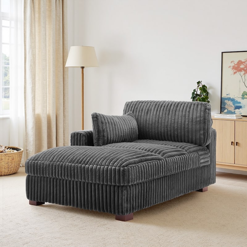 41" W Plush Corduroy Chaise Lounge with Pillows