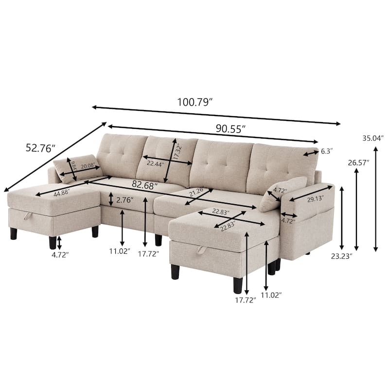 101" Sectional Sofa with Storage Ottoman