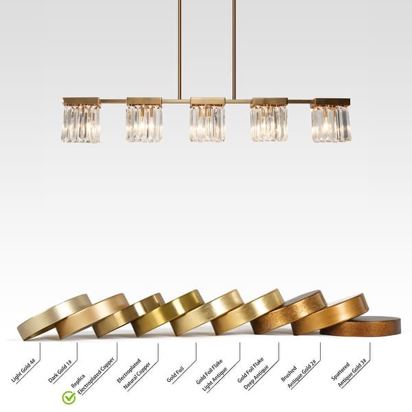 dimension image slide 1 of 2, Diore Modern Gold 5-Light Crystal Chandelier 40 in. W Linear Glam Island Lights for Kitchen Island - L 40.2" x H 70" Max