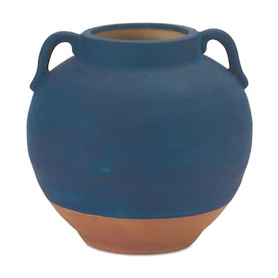 Ceramic Urn Vase with Terra Cotta Accent 7"H