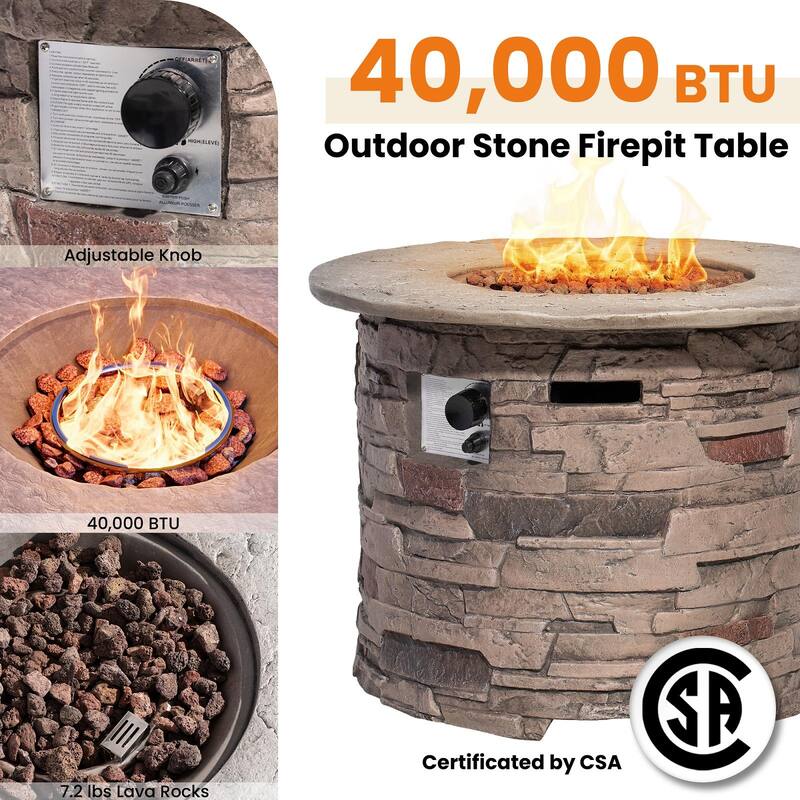 COSIEST Round Faux Stone Propane Fire Pit Table