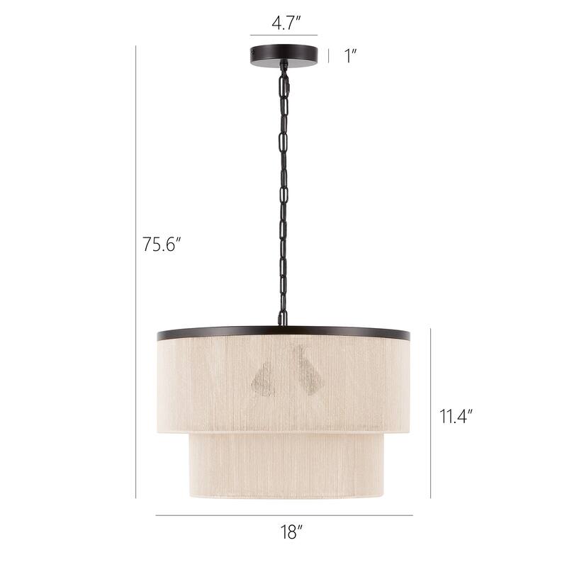 GetLedel 3-Light Coastal Boho Rope Drum Chandelier Hand-woven Ceiling Light