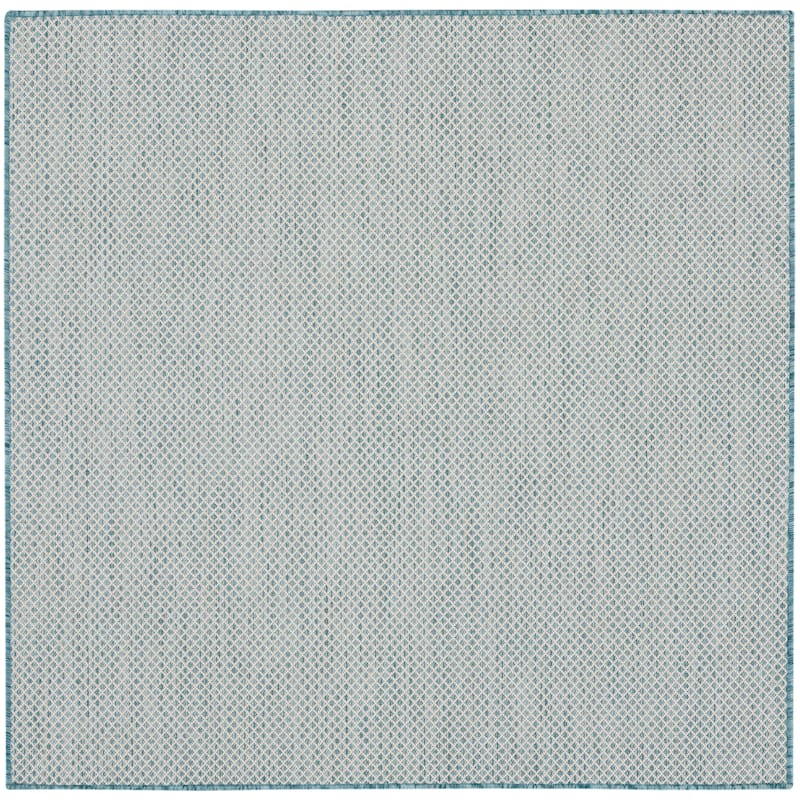 Nourison Courtyard Indoor/Outdoor Modern Geometric Area Rug - 4' x Square - Ivory/Aqua