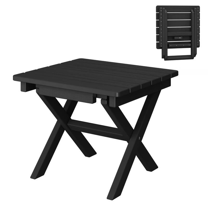 Outdoor Patio HDPE Foldable Side Table, Waterproof & Weather Resistant - Black