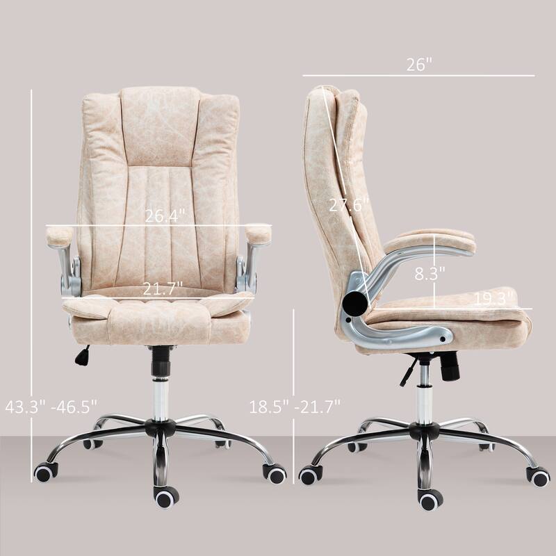 Cream White Ergonomic Chair Upholstered Chair with Flip Up Armrests, Executive Office Chair Swivel Reclining Chair