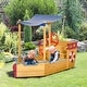 preview thumbnail 1 of 7, Outsunny Pirate Ship Kids Sandbox with Cover, Outdoor Wooden Sandbox Boat Toy for Backyard, Ages 3-8 Years Old Blue
