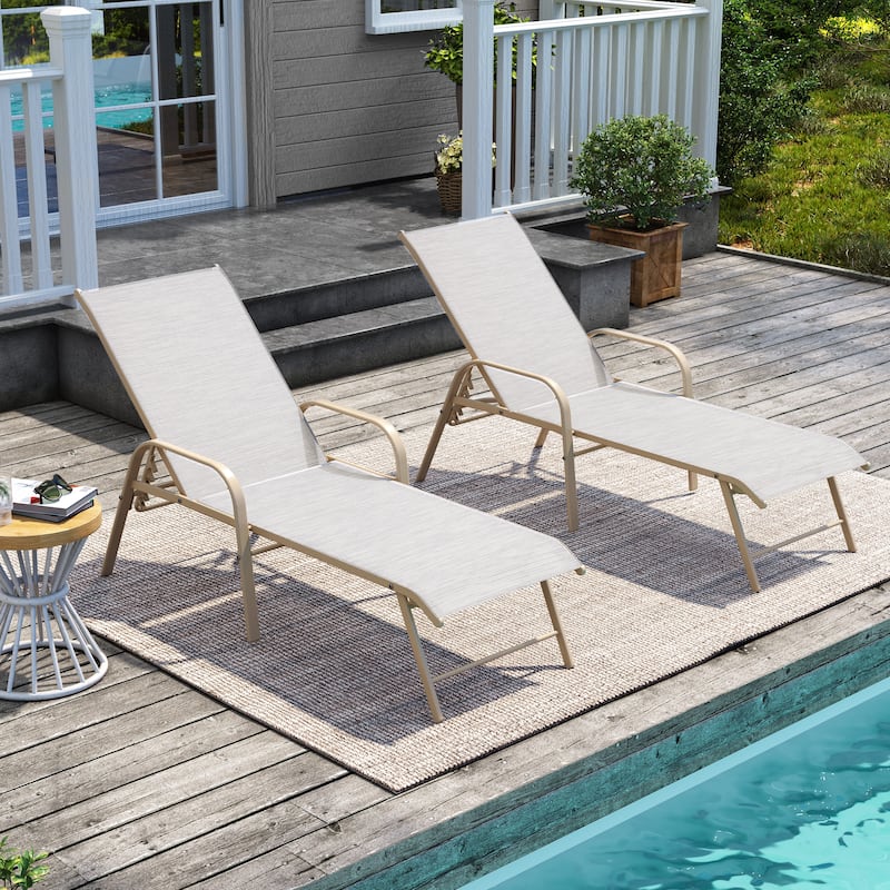 Pellebant 2/4PCS Outdoor Lounge Chair Aluminum with Adjustable Backrest