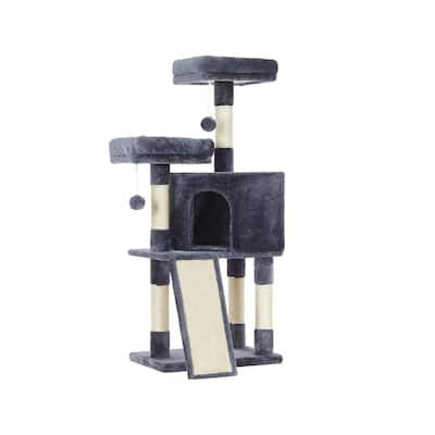 Faux Fur Multi-Level 45.3-Inch Cat Condo with Sisal Scratching Post and Cozy Perches