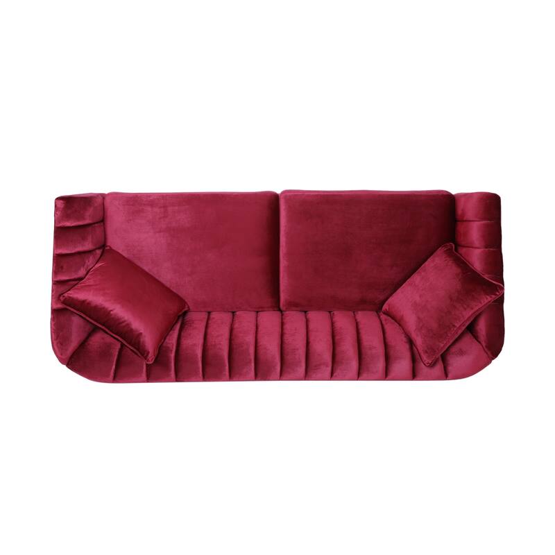 Roomfitters Modern Velvet 3-Seater Sofa with Channel Tufting and Plush Cushions for Living Room