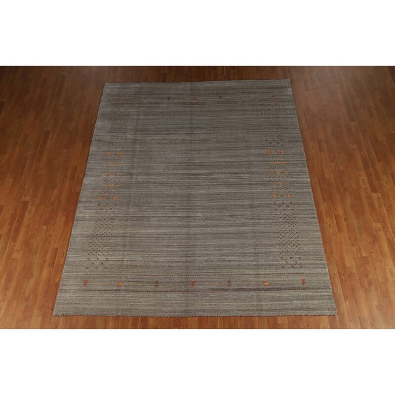 Hand Knotted Oriental 100% Wool Carpet Tribal Tribal Greys & Charcoal Gabbeh Area Rug - 9' 10'' X 7' 10''