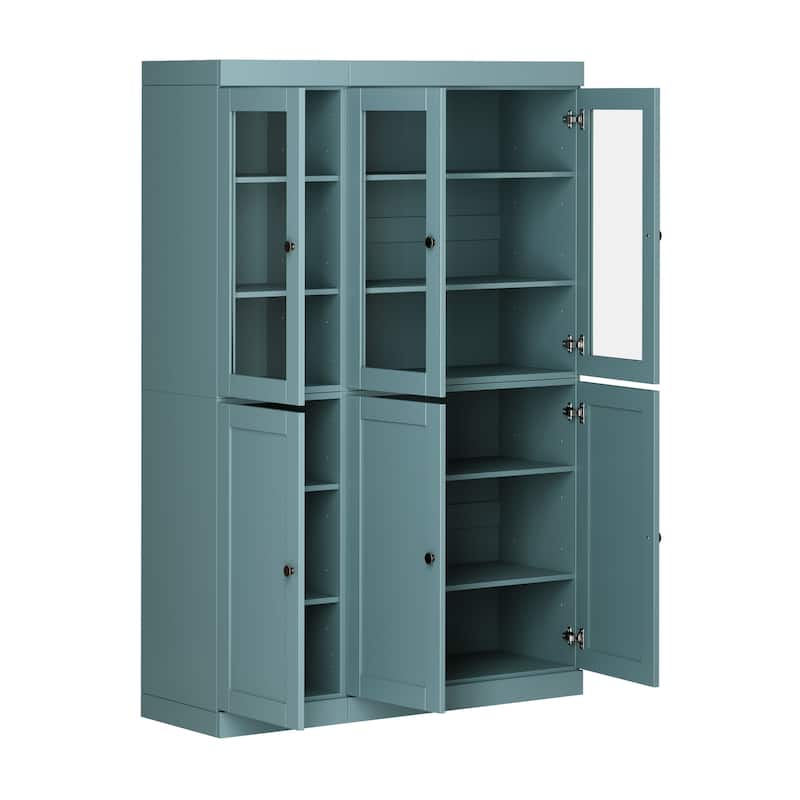 Palace Imports 100% Solid Wood 48.5" Pantry Cabinet with Clear Glass, Shaker Doors and Adjustable Shelves