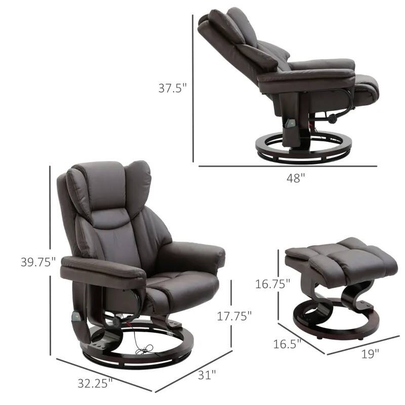 Adjustable Faux Leather Remote Massage Recliner Chair with Ottoman