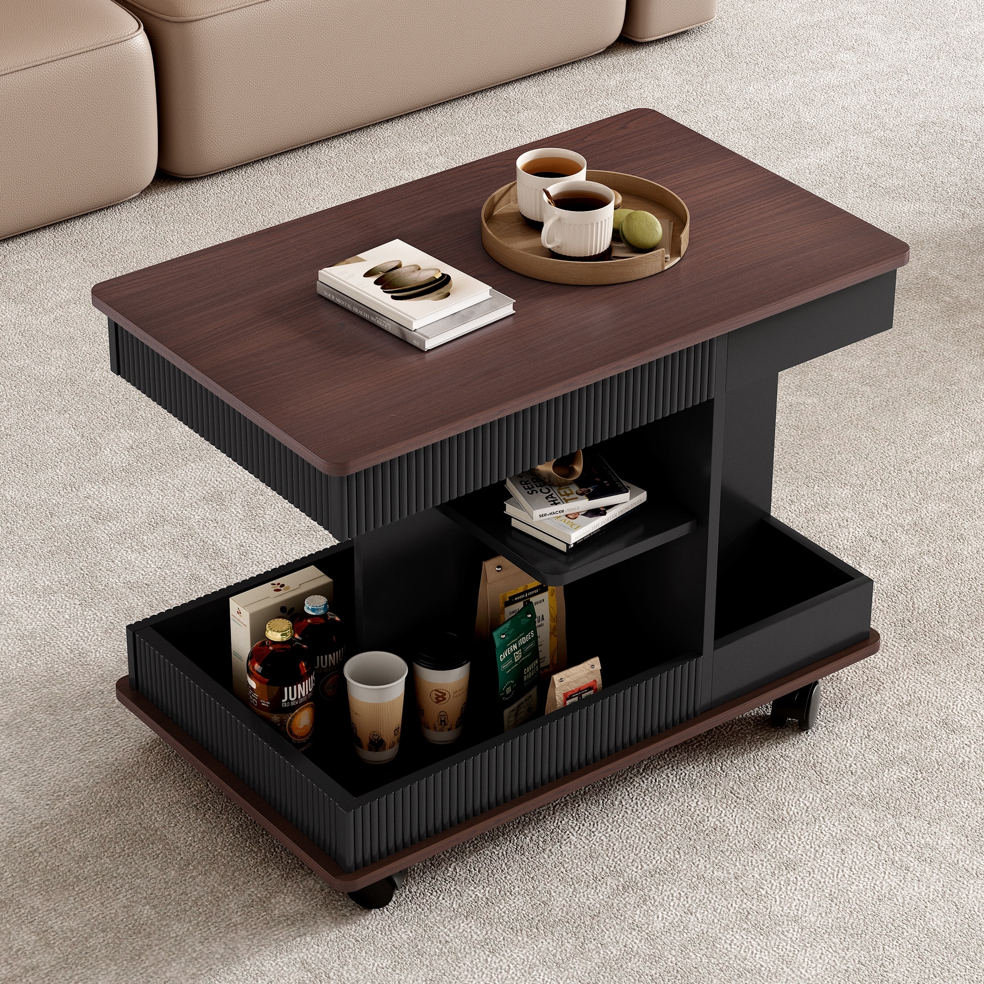 Lift Top End Table with Wheels and Storage for Small Spaces - 22.6