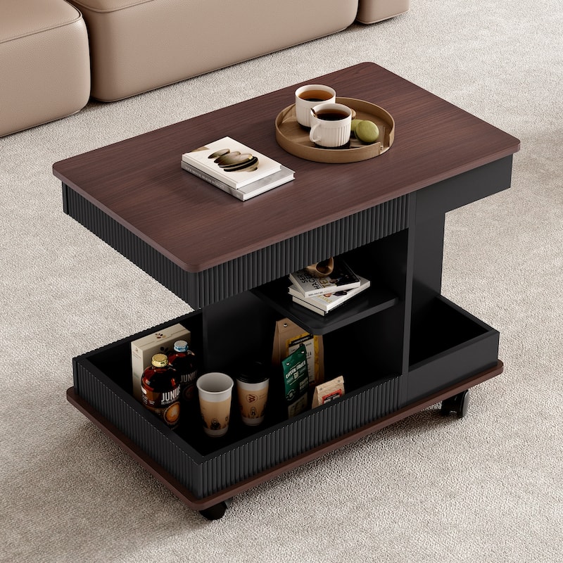 End Table with Wheels, Modern Multifunctional Sofa Side Table with Lift-Top