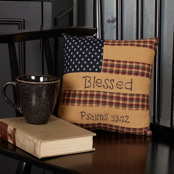 slide 2 of 3, Patriotic Patch Pillow Blessed 10x10 Accent - Pillow 10x10 - Polyester - Deep Red/Khaki/Navy