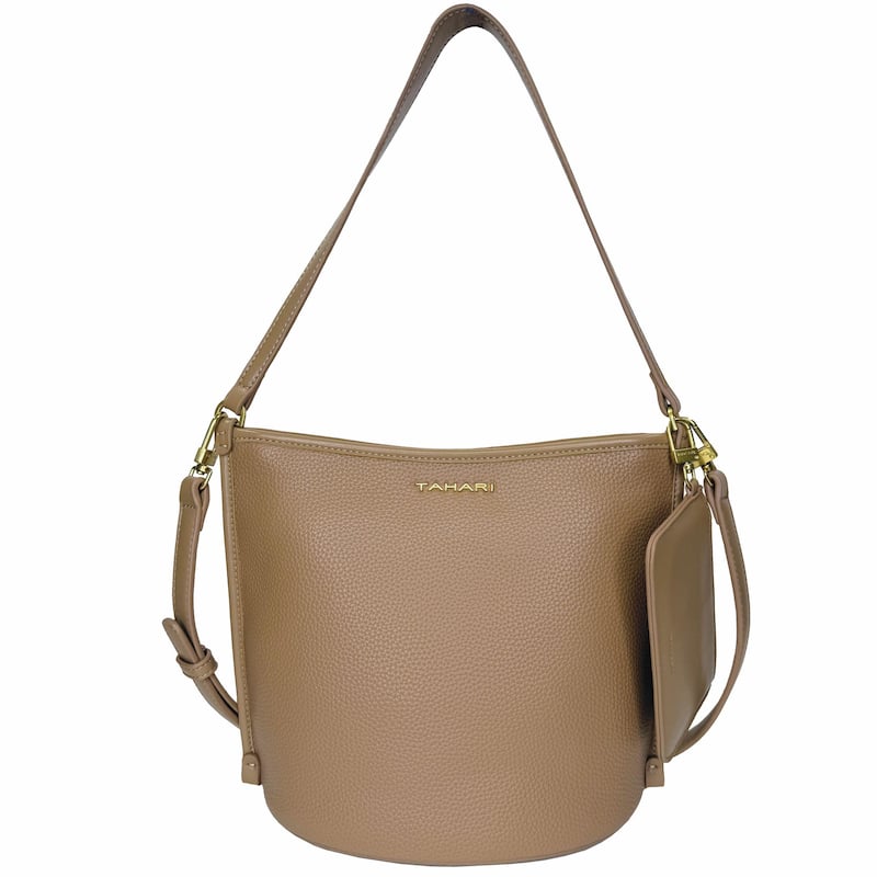 T Tahari Carmine Bucket Bag with Pouch - Cafe