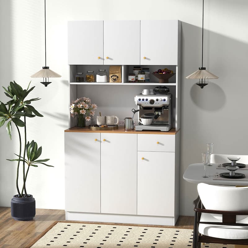 Pantry Cabinet Anti-dumping USB Port w/ Socket Adjustable White