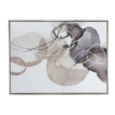 35 x 47 Landscape Abstract Art Watercolor Oil Painting, Mixed Gray, Brown