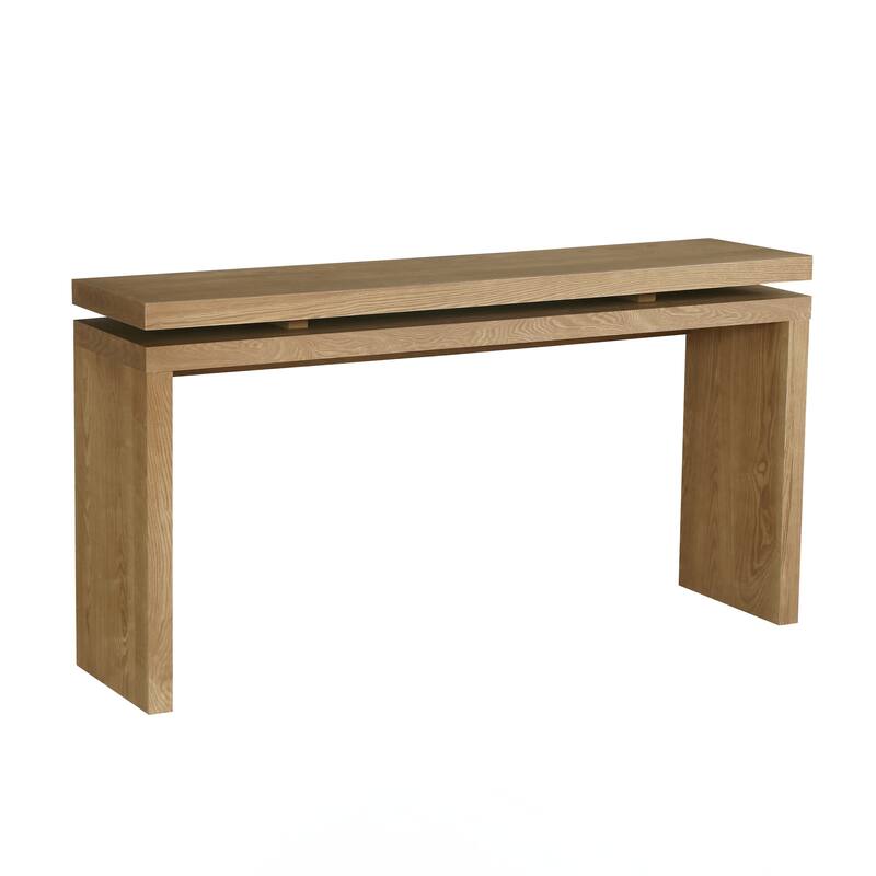 Retro Wooden Entryway Table with Double Board Suspension Design, Solid Wood & MDF, Sofa Table for Living Room
