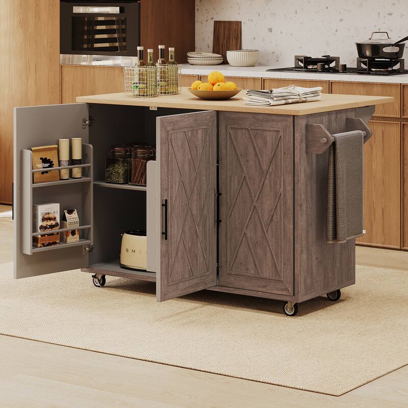 51.2"W Geometric Twill Stripe Textured Design Kitchen Island With Drop Leaf(no include stool)