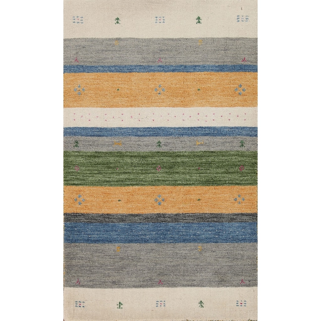 Striped Gabbeh Indian Rug Hand-Knotted Wool Carpet - 2'6"x 4'11"