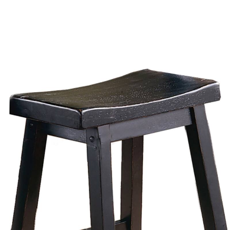 Wooden 24" Counter Height Stool with Saddle Seat, Black, Set of 2
