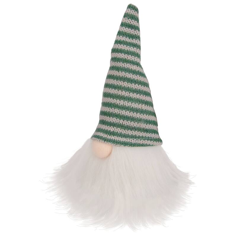 Striped Knitted Gnome Head Christmas Figure - 5.5" - Green