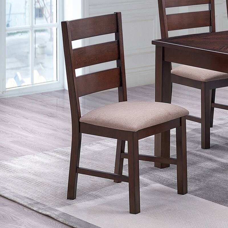 Set of 2 Upholstered Dining Chairs with Ladder Back in Antique Cherry