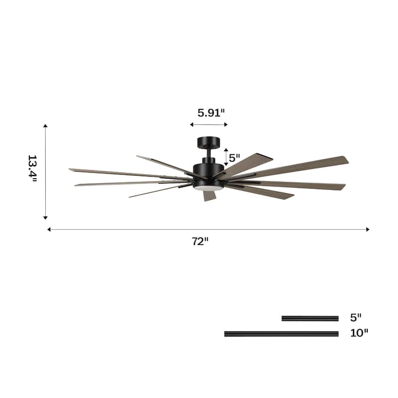 72" Farmhouse Black Integrated LED Windmill Ceiling Fan with Light and Remote