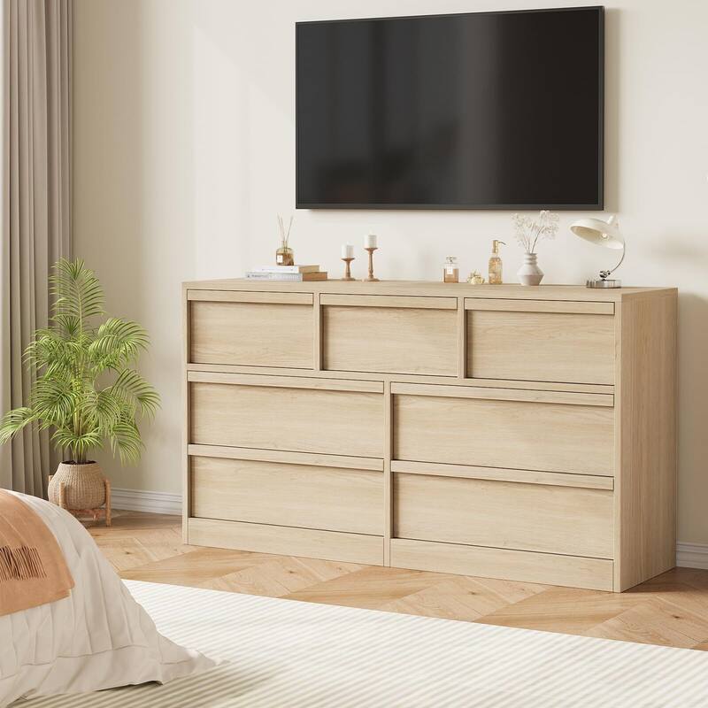 6/7/8 Drawer Dresser for Bedroom, 54" Wide Modern Double Dresser Organizer with Concave Handles