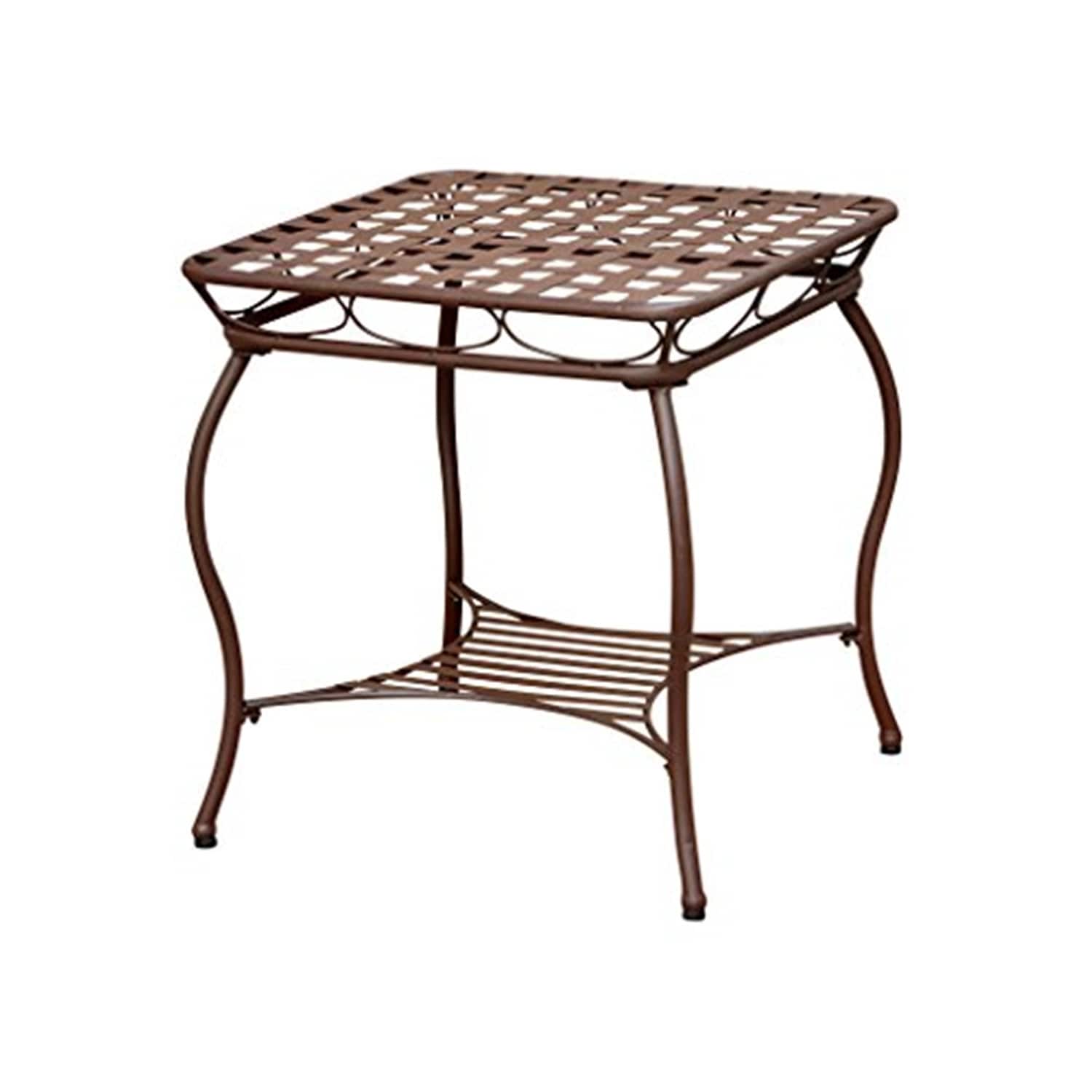 Rustic Brown Nailhead Side Table - Steel Frame, Weather Resistant Patio Table - 20x20 inch - 22