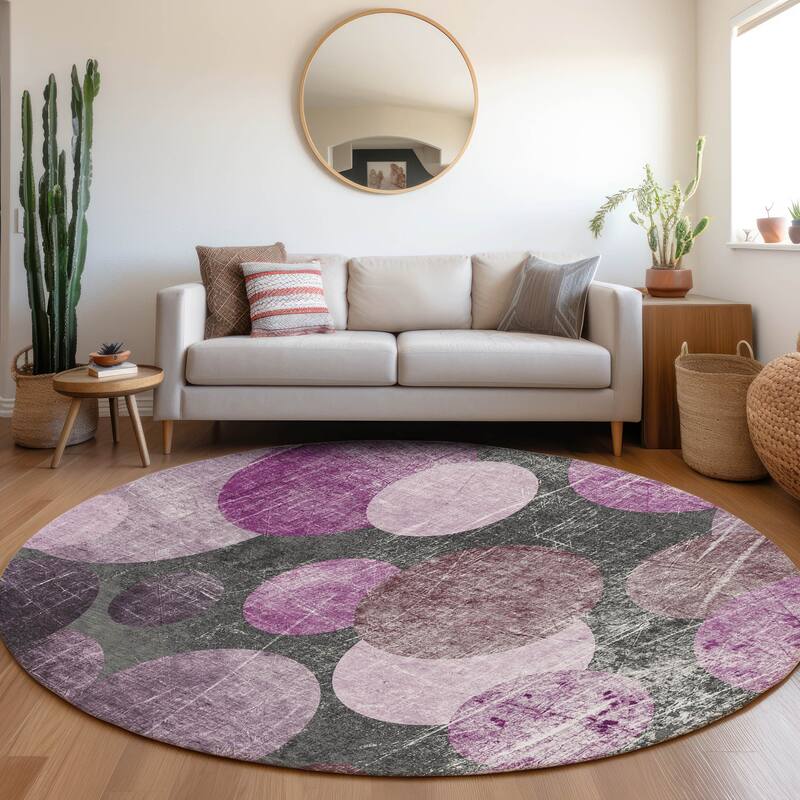 Machine Washable Indoor/ Outdoor Bubbles Chantille Rug - Garnet - 8' x 8'