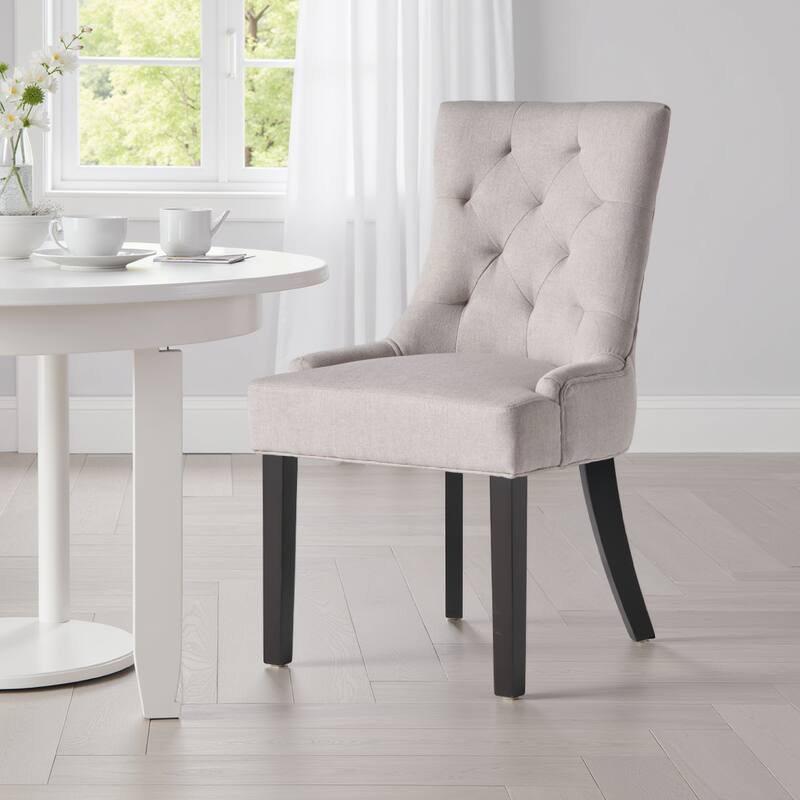Chen Dining Chair Set of 2, Light Gray Fabric, Tufted Back, Wood Frame