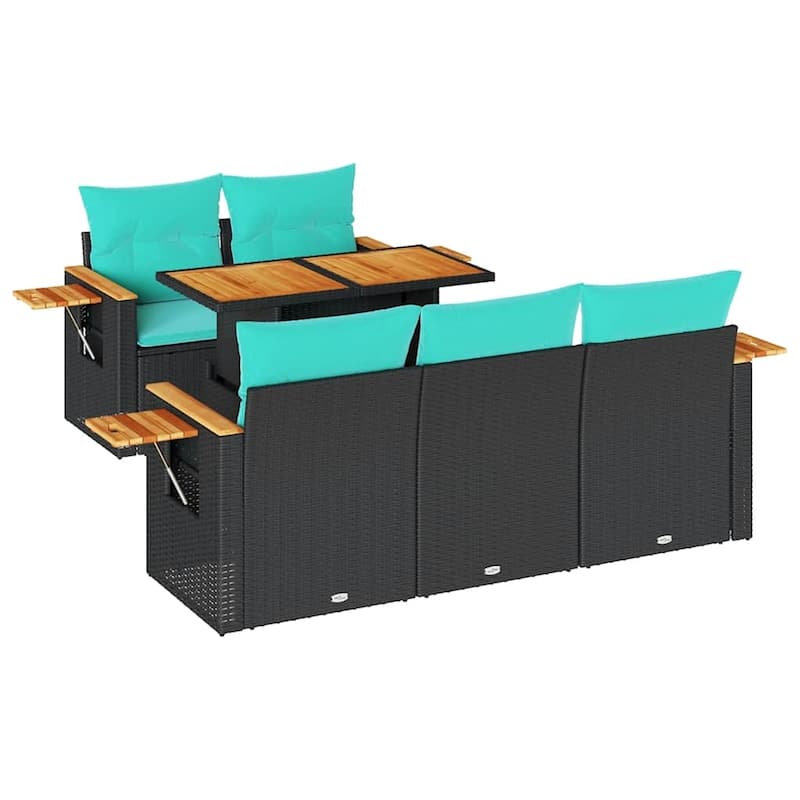 vidaXL Patio Sofa Set with Cushions Seat Sections 6 Piece Poly Rattan Acacia - 21.7 x 24.4 x 27.2