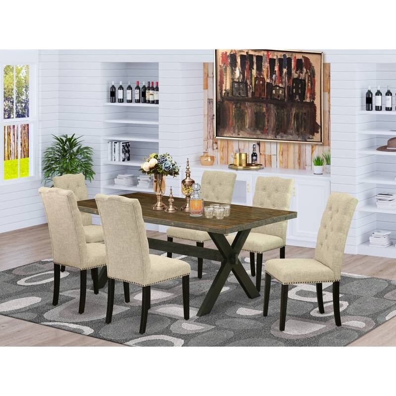 Coastal Cottage 7-Piece Dining Set - Solid Wood Table & 6 Parsons Chairs - 72