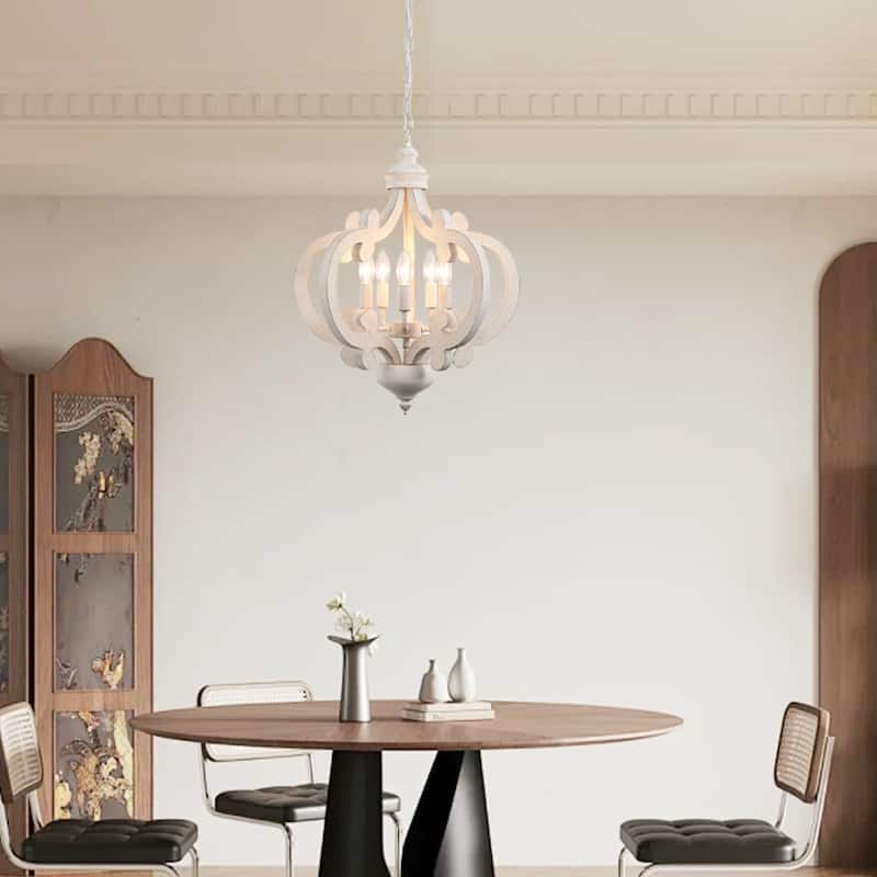 5-Light Country Wood Chandelier Light Fixture for Kitchen Island Dining Room