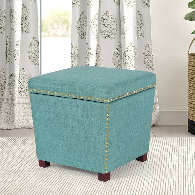 Adeco Storage Ottoman Square Footrest Stool