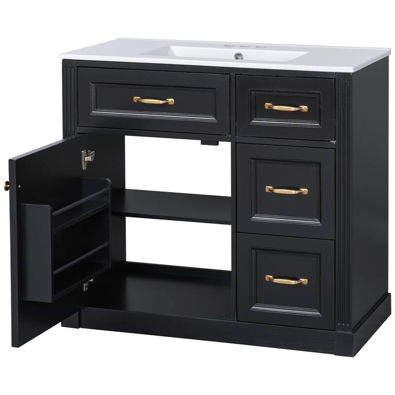 Roomfitters 36" Bathroom Vanity with Sink, Solid Wood Frame, 4 Drawers & Soft-Close Door with Storage Rack