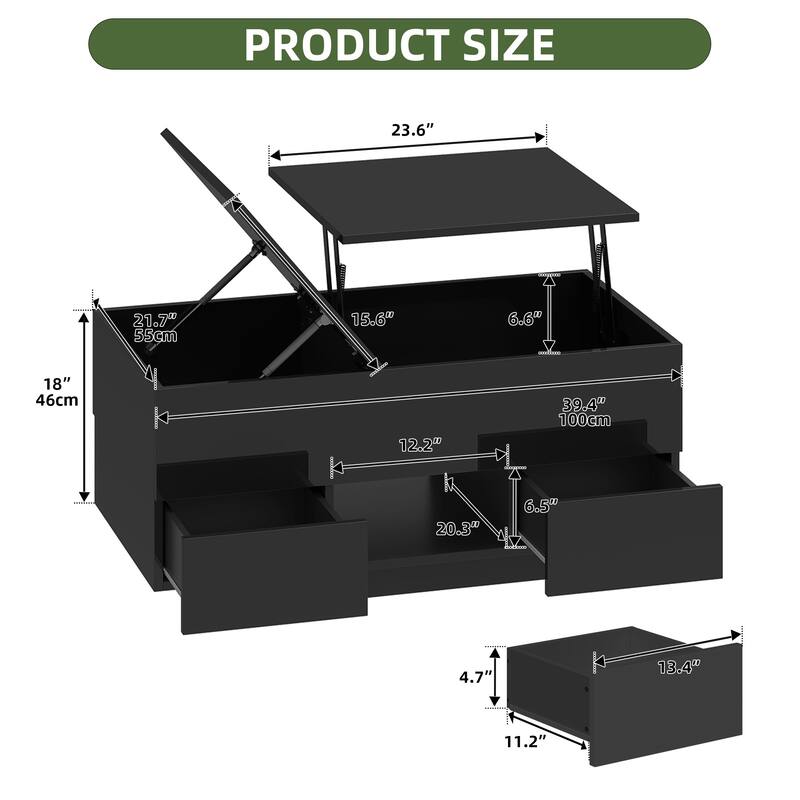 Moasis Modern Glossy Lift Top Coffee Table with Drawers and Hidden Compartment