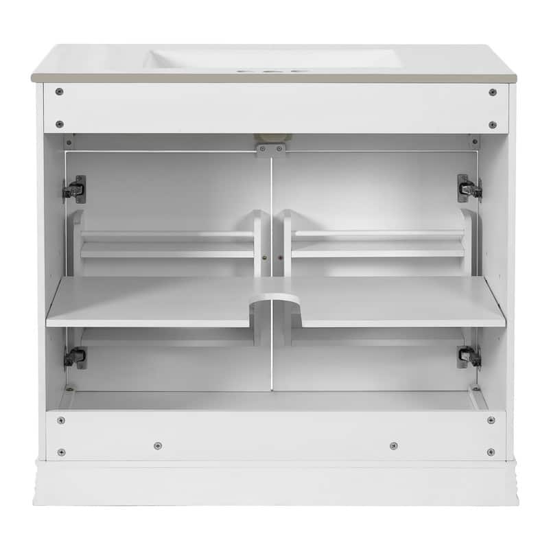36"W Luxurious Bathroom Vanity with Ceramic Sink, Solid Wood Frame Bathroom Storage Cabinet with 2 Soft-Closing Doors