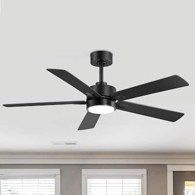 52 Inch Black 5-Blade Integrated LED Ceiling Fan with Light Remote