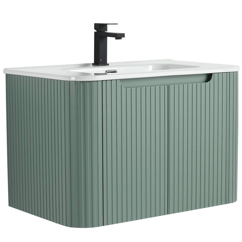 Caskvalley Modern Bathroom Vanity with Straight Fluted Design - Sink Included - 30" - Mint Green