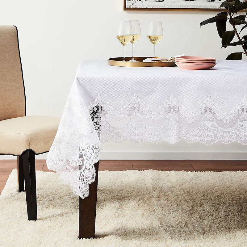 Violet Linen Versailes Embossed Embroidered Vintage Lace Pattern Tablecloth