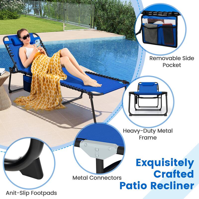 Gymax Oversize Folding Chaise Lounge w/ Adjustable Backrest Detachable