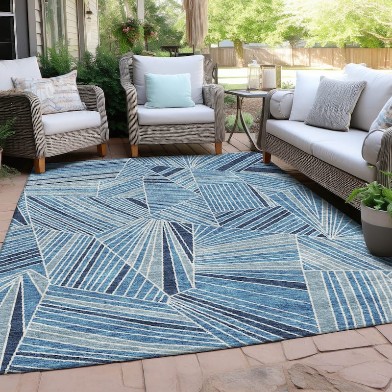 Machine Washable Indoor/ Outdoor Chantille Modern Mosaic Rug - Blue - 9' x 12'