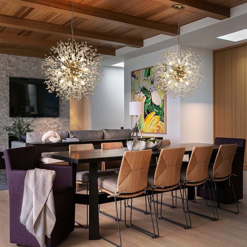 8/9/12/16-Light Modern Linear Sputnik Globe Pendant Starburst Firework Crystal Chandelier